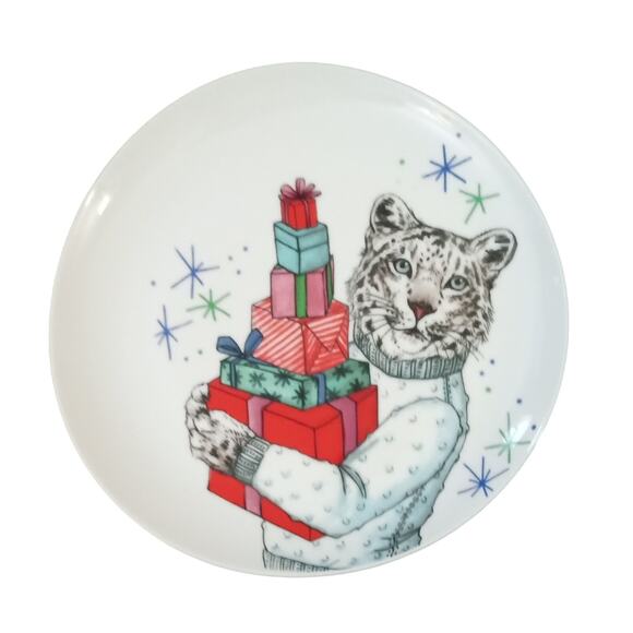 West Elm Rachel Kozlowski Dapper Animal Winter Leopard Cat Plate Salad Dessert - Picture 2 of 6